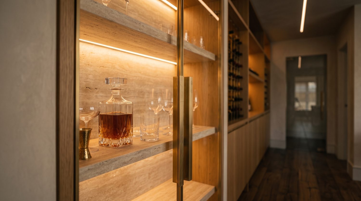 Cantina con cristalería y licoreras