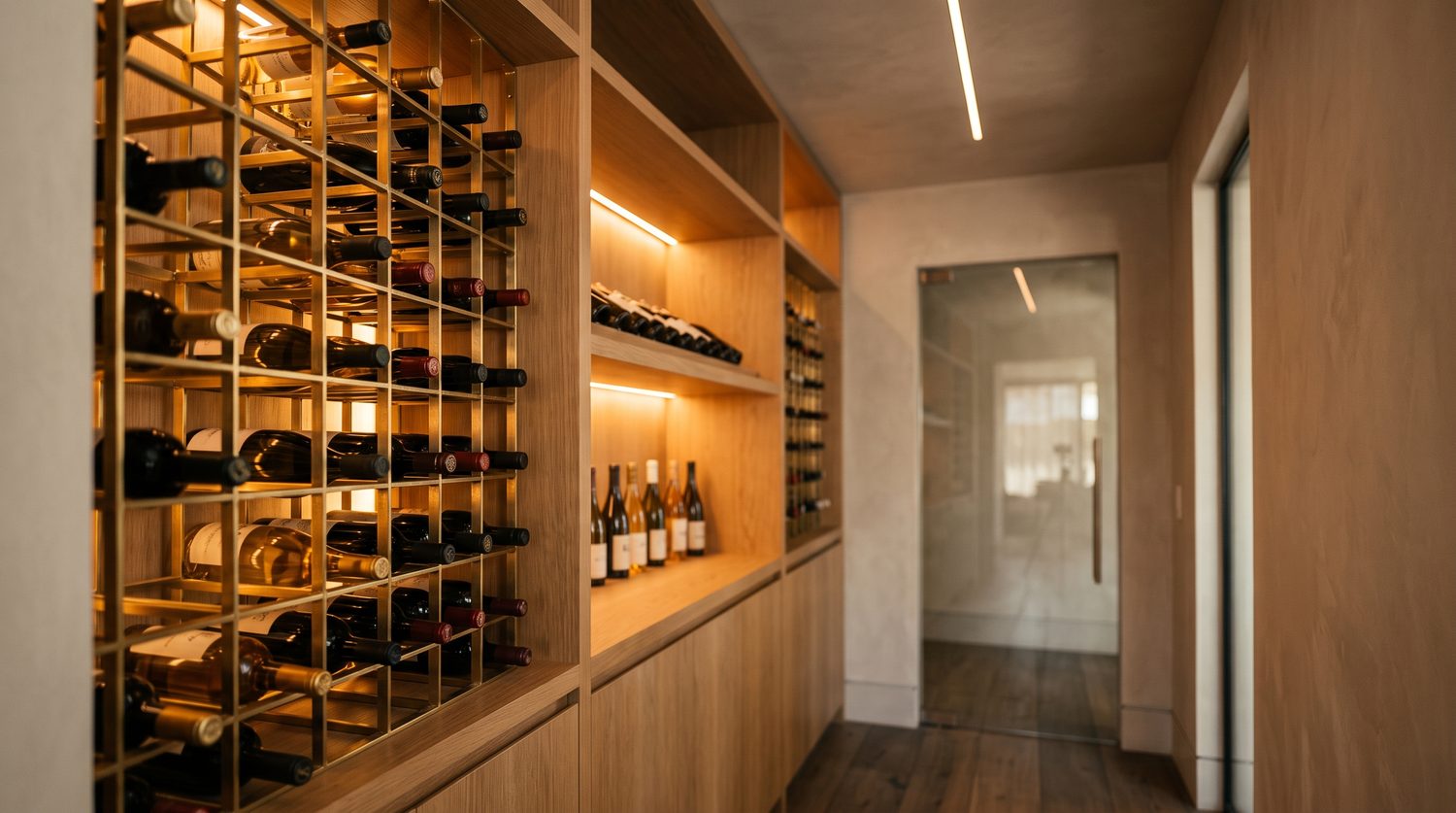 Cava de vinos en roble ahumado y latón