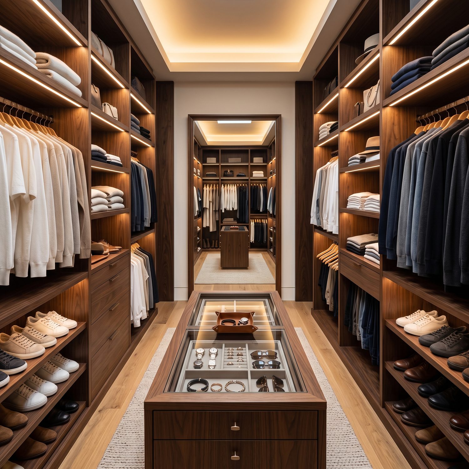 Vestidor con pasillo central