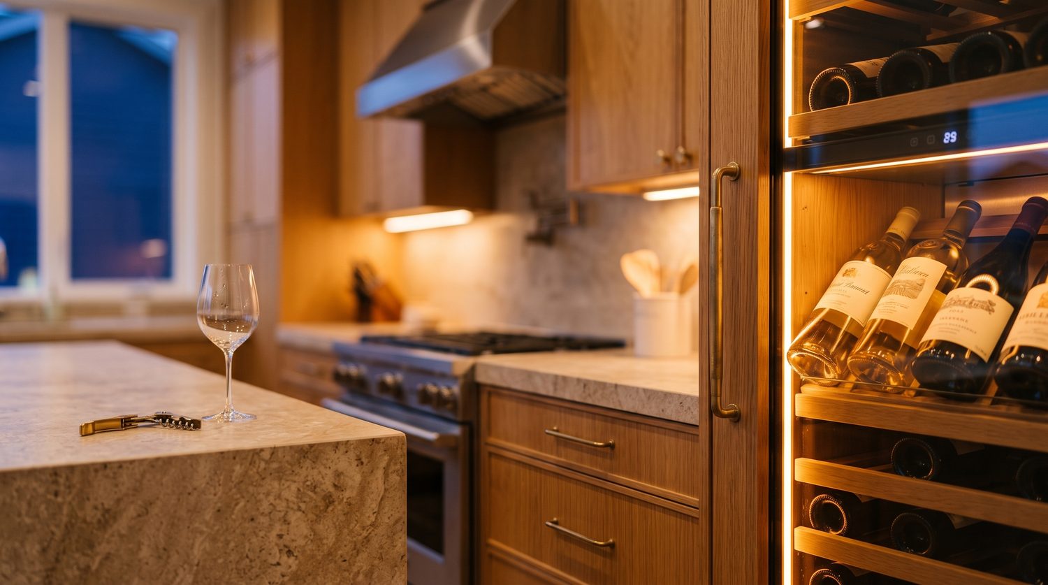 Cocina al atardecer con luces cálidas