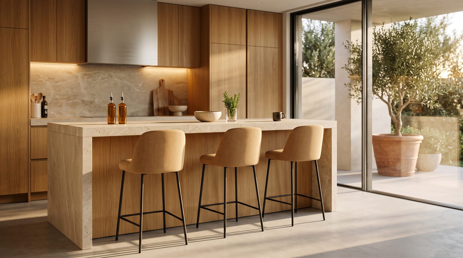 Cocina de planta abierta con isla central