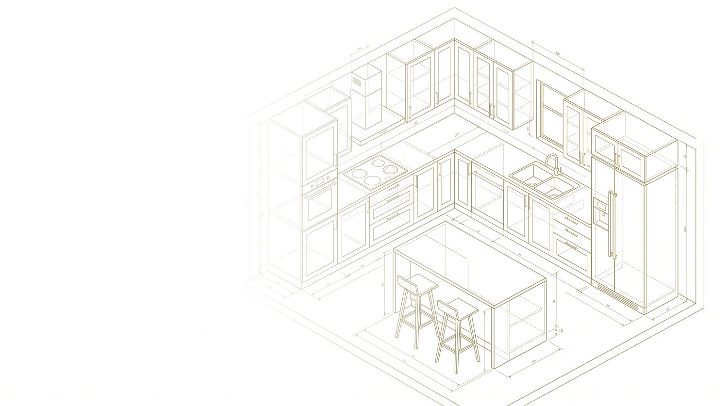 Plano isométrico de una cocina
