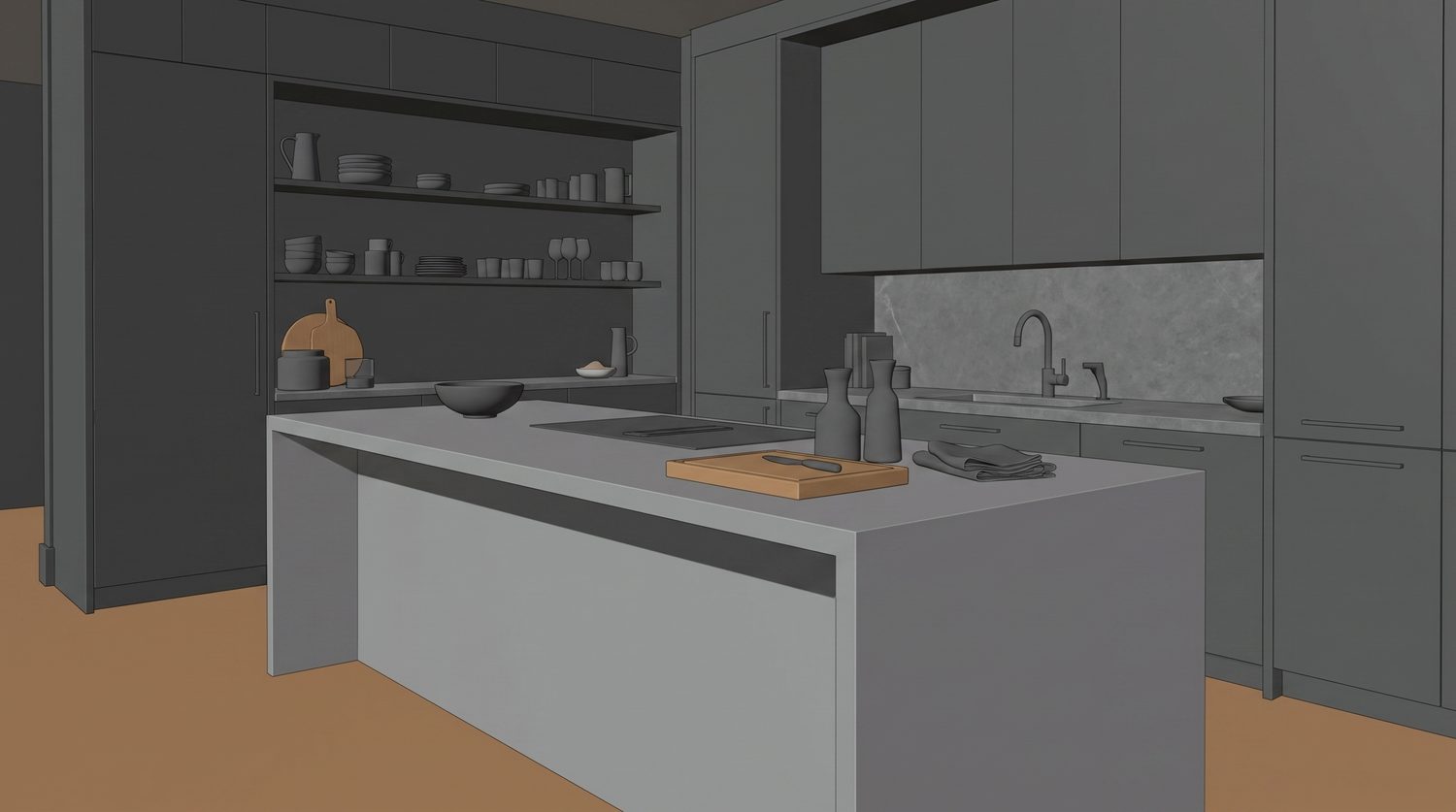 Render básico de la cocina Nissen